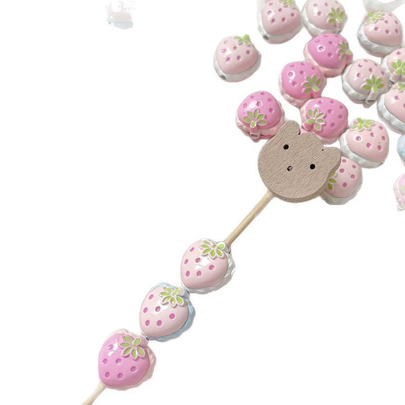 Alloy Strawberry Beads Electroplated Handpainted Diy Beading Material For Bracelet And Necklace