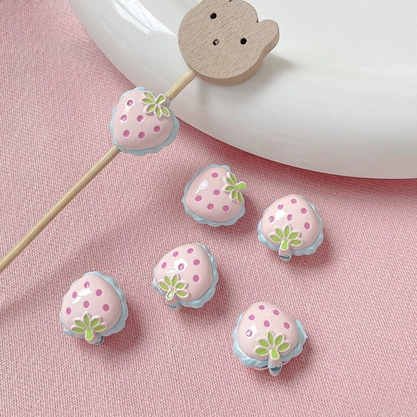 Alloy Strawberry Beads Electroplated Handpainted Diy Beading Material For Bracelet And Necklace