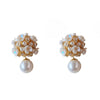 Alloy Stud Earrings With Inlaid Zircon Pearl Ball Flower Pattern Light Luxury Style For Women