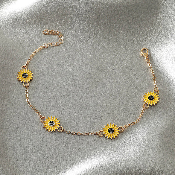 Alloy Sunflower Anklet For Women Simple Creative Daisy Foot Accessories Retro Style Geometric Pattern