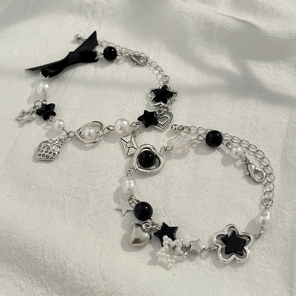 Alloy Sweet Cute Bear Bow Pendant Bracelet With Heart And Star Shapes And Electroplating