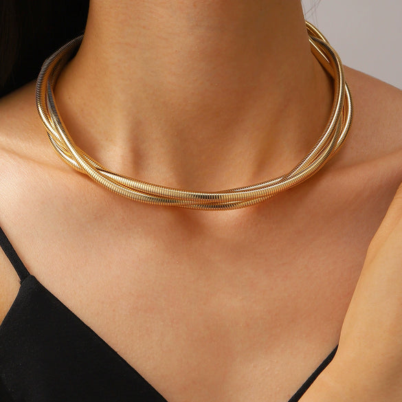 Alloy Threewire Winding Spring Collar Bracelet And Necklace Electroplating Metal Punk Hiphop Unisex