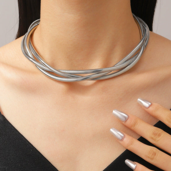 Alloy Threewire Winding Spring Collar Bracelet And Necklace Electroplating Metal Punk Hiphop Unisex