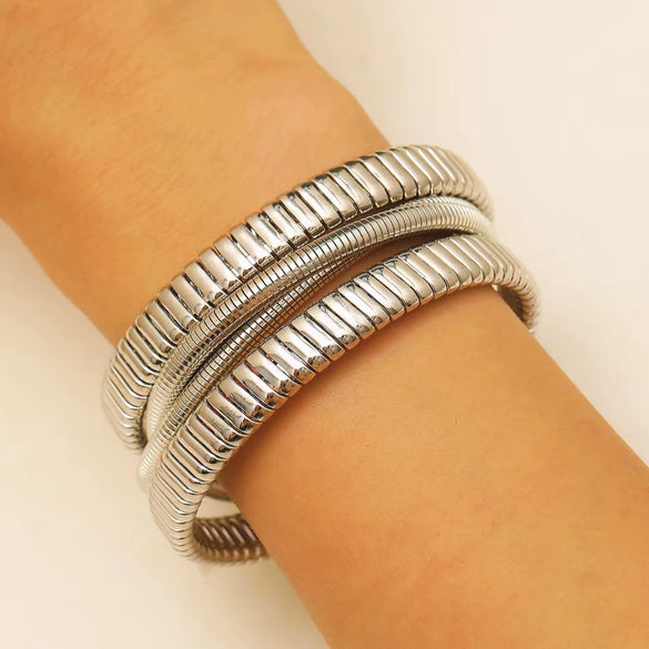 Alloy Threewire Winding Spring Collar Bracelet And Necklace Electroplating Metal Punk Hiphop Unisex