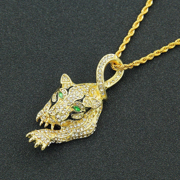 Alloy Tiger Pendant Necklace With Diamond Cuban Chain Fashion Hip Hop Style Zodiac And Animal Pattern