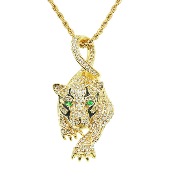 Alloy Tiger Pendant Necklace With Diamond Cuban Chain Fashion Hip Hop Style Zodiac And Animal Pattern
