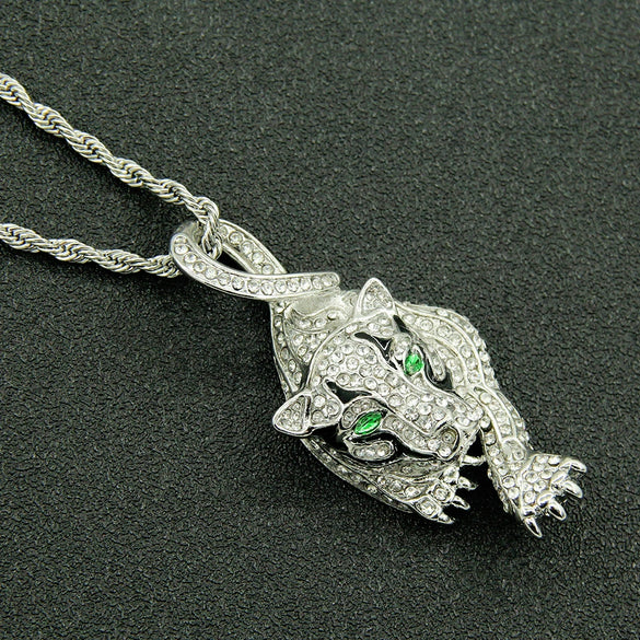 Alloy Tiger Pendant Necklace With Diamond Cuban Chain Fashion Hip Hop Style Zodiac And Animal Pattern