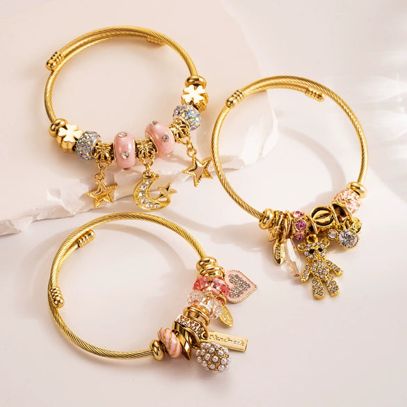 Alloy Titanium Steel Animal Geometric Pendant Opening Adjustable Unisex Bracelet