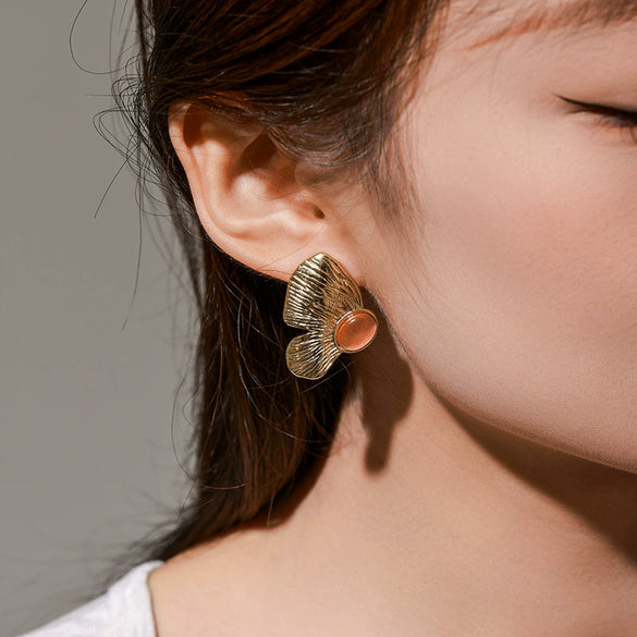 Alloy Titanium Steel Electroplated 14K Gold Inlaid Artificial Gemstone Symmetrical Butterfly Animal Zodiac Elegant Women's Earrings