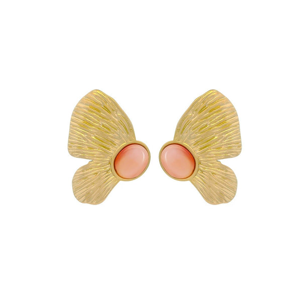 Alloy Titanium Steel Electroplated 14K Gold Inlaid Artificial Gemstone Symmetrical Butterfly Animal Zodiac Elegant Women's Earrings
