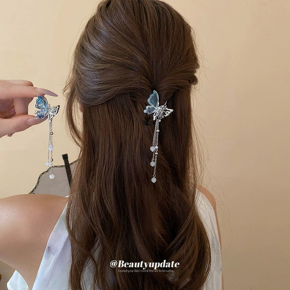 Alloy Translucent Stitching Butterfly Pearl Set Hairpin For Women