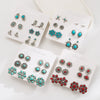 Alloy Turquoise Geometric Flower Bull Head Pony Earrings For Women Electroplated