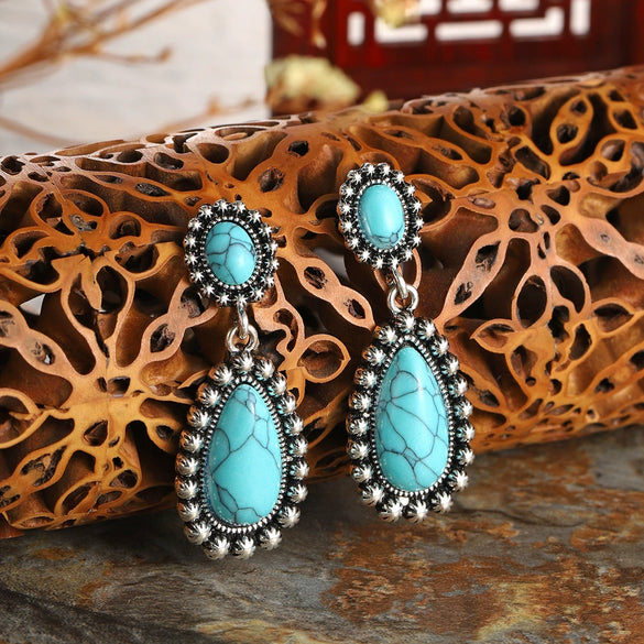Alloy Turquoise Vintage Pearshaped Electroplated Geometric Women's Earrings