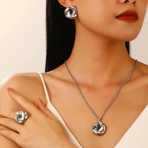 Alloy Twist Geometric Women's Jewelry Set With Electroplating Necklace Earrings Ring