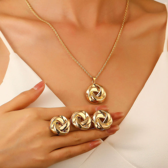 Alloy Twist Geometric Women's Jewelry Set With Electroplating Necklace Earrings Ring