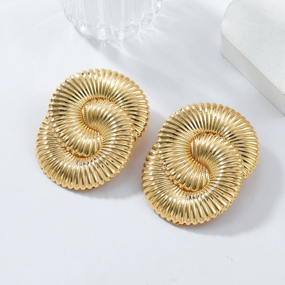 Alloy Twisted Corrugated Geometric Electroplated Ladies Earrings