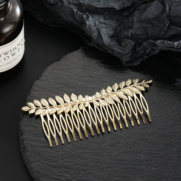 Alloy Two Leaf Insert Hair Comb For Women With Electroplating Design