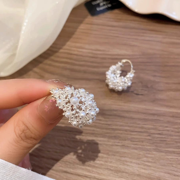 Alloy Ushaped Electroplated Little Fresh Style Pearl Earrings For Women