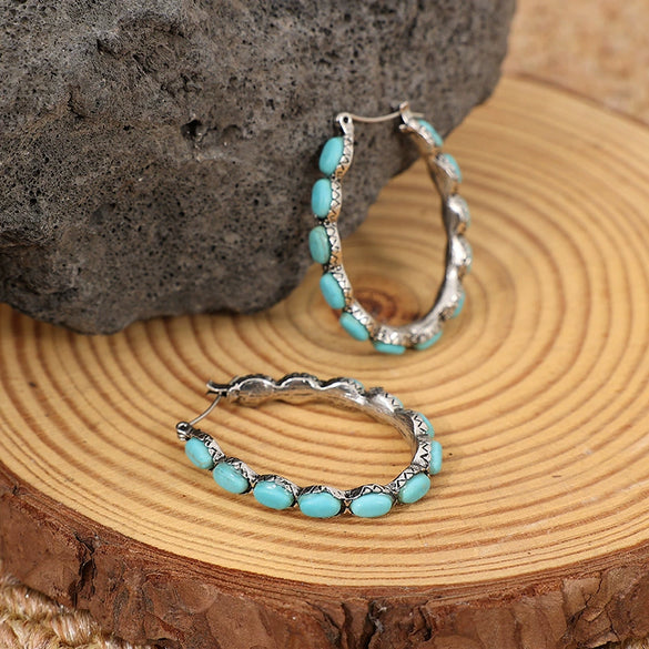 Alloy Ushaped Geometric Retro Western Style Turquoise Earrings Electroplated For Women