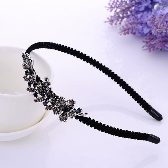 Alloy Velvet Nonslip Crystal Retro Bow Headband With Rhinestones For Women Electroplated Hair Accessories