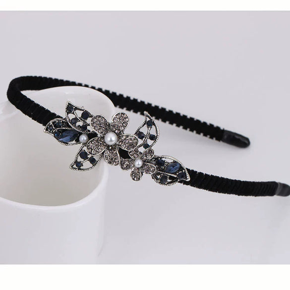 Alloy Velvet Nonslip Crystal Retro Bow Headband With Rhinestones For Women Electroplated Hair Accessories