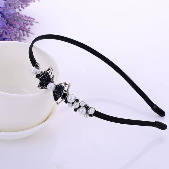 Alloy Velvet Nonslip Crystal Retro Bow Headband With Rhinestones For Women Electroplated Hair Accessories