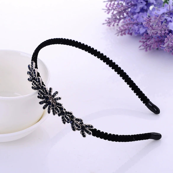 Alloy Velvet Nonslip Crystal Retro Bow Headband With Rhinestones For Women Electroplated Hair Accessories