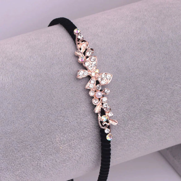 Alloy Velvet Rhinestone Headband Bow Handmade Hair Accessories For Women