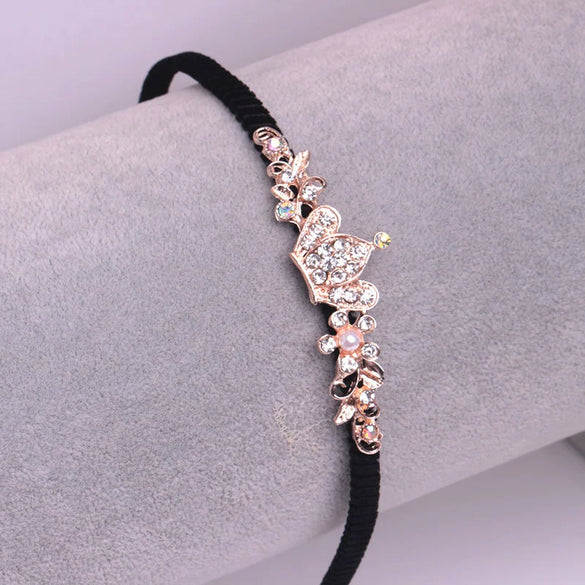 Alloy Velvet Rhinestone Headband Bow Handmade Hair Accessories For Women