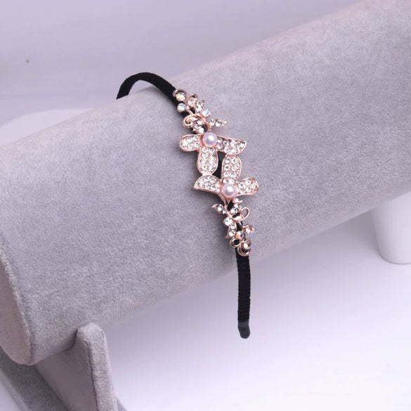 Alloy Velvet Rhinestone Headband Bow Handmade Hair Accessories For Women