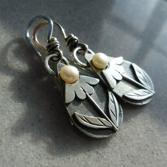 Alloy Vintage Drop Shape Lace Leaf Electroplated Earrings For Ladies