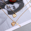 Alloy Vintage Geometric Cross And Peach Heart Pendant Necklace With Electroplating Treatment For Women