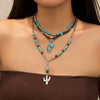 Alloy Vintage Imitation Turquoise Cow Head Beaded Clavicle Necklace With Geometric And Animal Patterns Electroplated