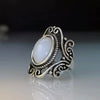 Alloy Vintage Inlay Imitation Moonstone Women's Ring Geometric Hollow Carved Electroplated