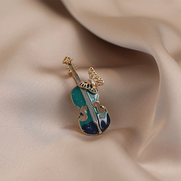 Alloy Violin Shaped Brooch For Women With Electroplating And Minimalist Style