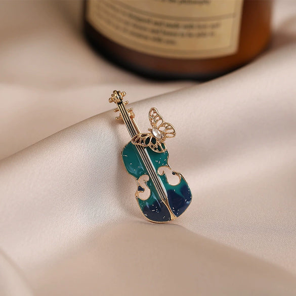 Alloy Violin Shaped Brooch For Women With Electroplating And Minimalist Style