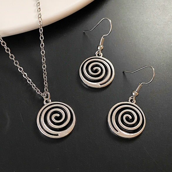 Alloy Vortex Circle Unisex Necklace And Earrings Electroplated Fashion Accessories
