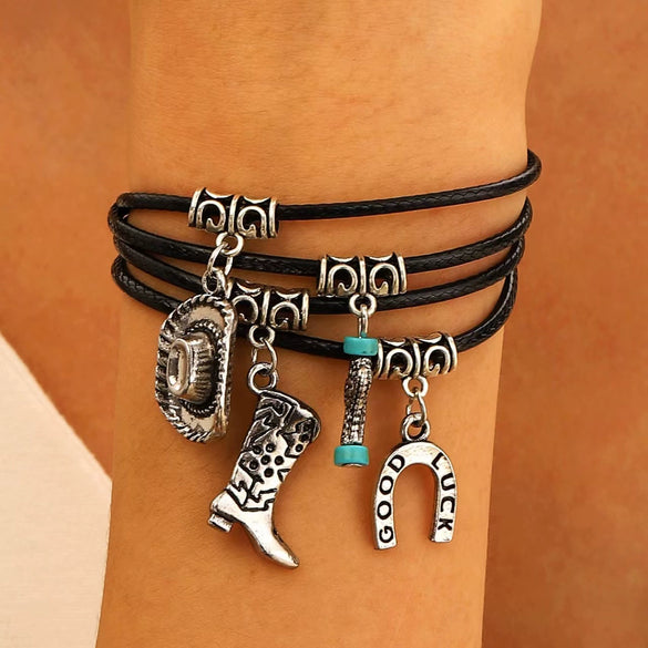 Alloy Western Cowboy Style Jewelry With Bull Head Horseshoe Hat Pattern And Electroplating