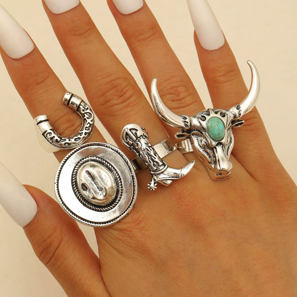 Alloy Western Cowboy Style Jewelry With Bull Head Horseshoe Hat Pattern And Electroplating