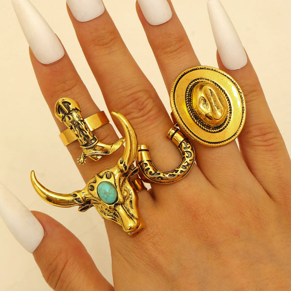 Alloy Western Cowboy Style Jewelry With Bull Head Horseshoe Hat Pattern And Electroplating