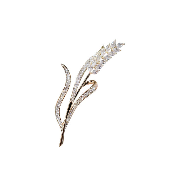 Alloy Wheat Ear Flower Brooch For Women With Electroplating Design