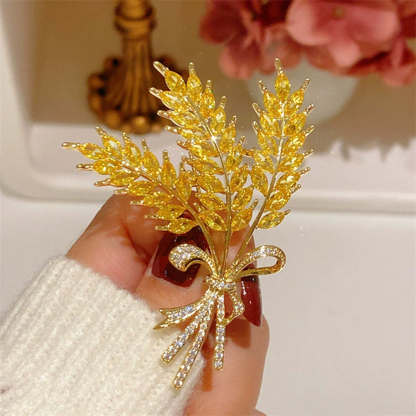 Alloy Wheat Ear Flower Brooch For Women With Electroplating Treatment