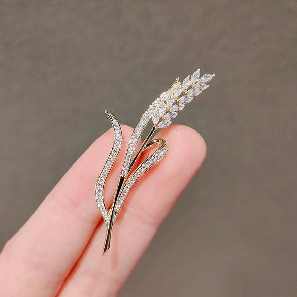 Alloy Wheat Ear Imitation Crystal Brooch Electroplated Women's Fashion Accessory