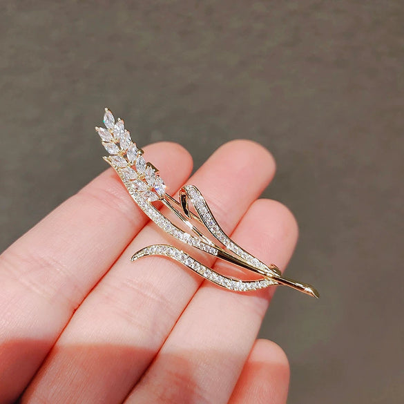 Alloy Wheat Ear Imitation Crystal Brooch Electroplated Women's Fashion Accessory