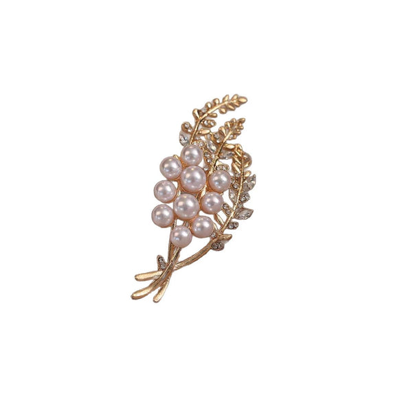 Alloy Wheat Pearl Flower Brooch For Women Electroplated Minimalist Style Suit Accessories