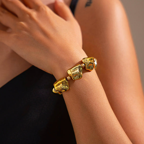 Alloy Wide Geometric Beaded Bracelet With Electroplating Treatment Irregular Baroque Style For Female