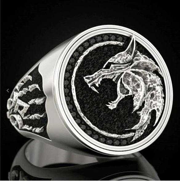 Alloy Wolf Head Ring With Animal Pattern Electroplating Style For Men