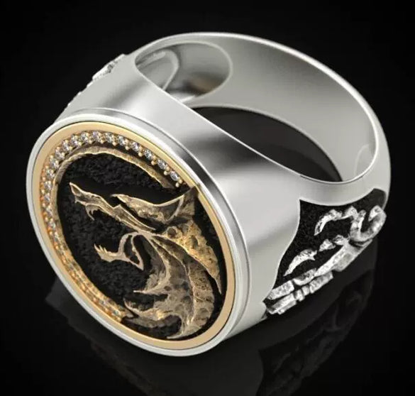 Alloy Wolf Head Ring With Animal Pattern Electroplating Style For Men