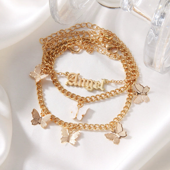 Alloy Women's Angel Butterfly Bow Anklet Multi Layer Pendant Foot Ornaments