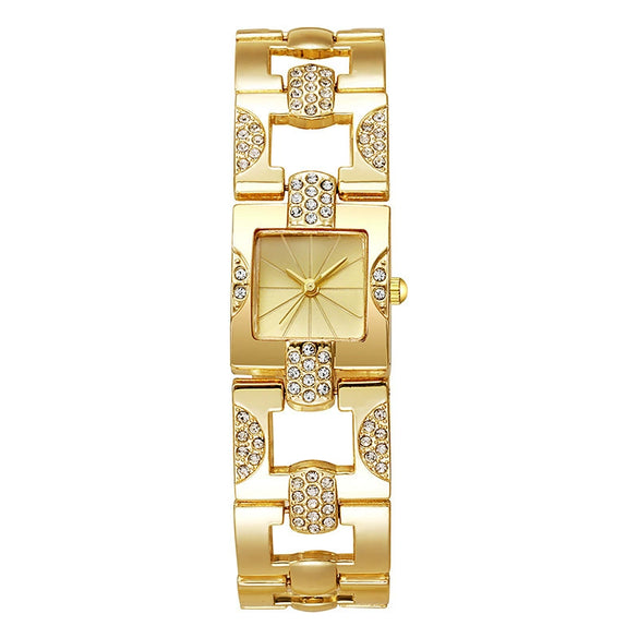 Alloy Women's Bracelet Watch Retro Style Square Strip Nailed Diamond Steel Band